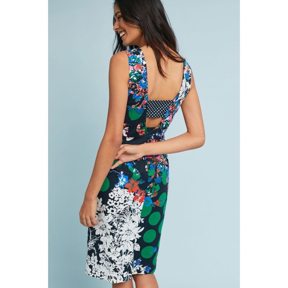 Anthropologie MAEVE Vanda Pencil Dress Floral Dot Sheath, Size 14 Fits 12